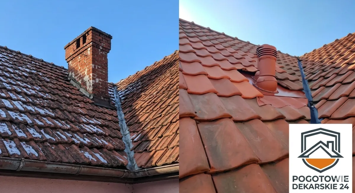 Rodakowice, Lutynia: obróbka komina przeciekała a cały komin groził zawaleniem. Po wyburzeniu zamontowaliśmy dachówki wentylacyjne. Wszystko z pomysłem i "na patencie", gdyż do tej starej dachówki  nie udało się dobrać żadnego kominka wentylacyjnehj