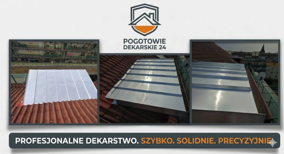 Wrocław: obróbka blacharska lukarny. Panele z podwyższonym, podwójnym rąbkiem wyprodukowaliśmy na miejscu. 